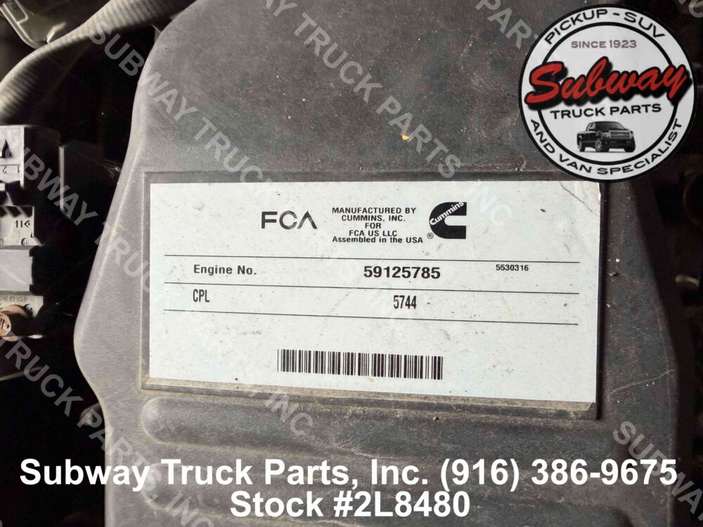 3H8589-2 Used 2020 Dodge Ram 2500 6.7L Cummins Engine Assembly
