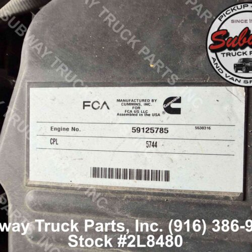 3H8589-2 Used 2020 Dodge Ram 2500 6.7L Cummins Engine Assembly