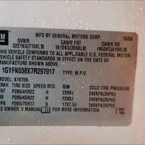 1C8212_10 Used 2007 Cadillac Escalade Air Bag LH 25917968