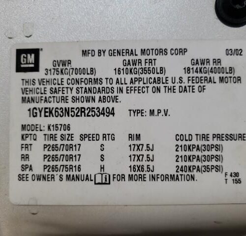 Used 2002 Cadillac Escalade Third Seat Switch (Van)