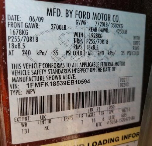 1J8300_7 Used 2009 Ford Expedition Third Seat Switch (Van)