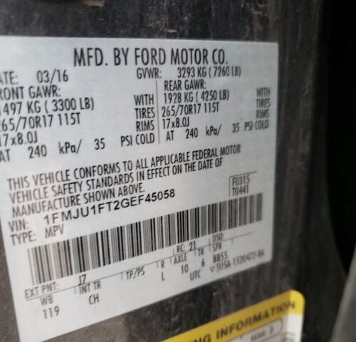 1L8320_3 Used 2016 Ford Expedition Front Door Switch LH FL1Z14529AA