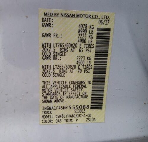 2C8370_2 Used 2017 Nissan Titan XD Decklid Tailgate