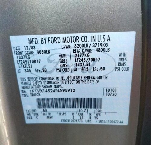 2D8374_10 Used 2004 Ford F-150 Carrier Assembly