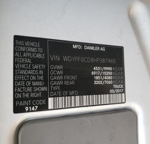 2D8381_8 Used 2017 Mercedes Sprinter 3500 Fuel Tank