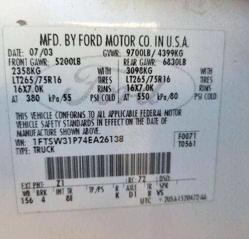 Used 2004 Ford F-350 Super Duty Power Stroke Engine Assembly 6.0L