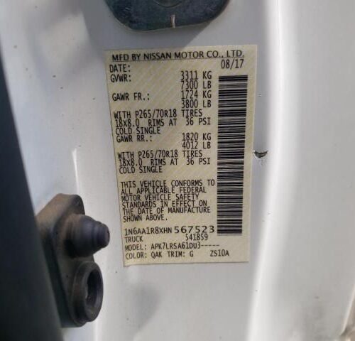 Used 2017 Nissan Titan Interior Rear View Mirror