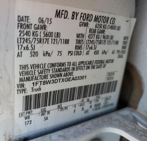 2J8453_5 Used 2016 Ford F-350 Super Duty Air Bag LH 7C3Z25043B13AC