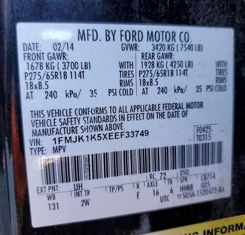 2J8458_7 Used 2014 Ford Expedition 6R80 Transmission Assembly