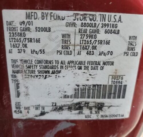 2L8485_7 Used 2002 Ford F-250 Super Duty Vacuum Pump