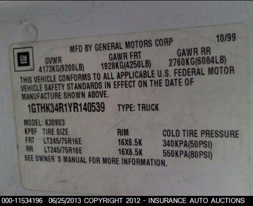 3I6799_9 Used 2000 GMC C/K 3500 Engine / Motor Control Module 16263494