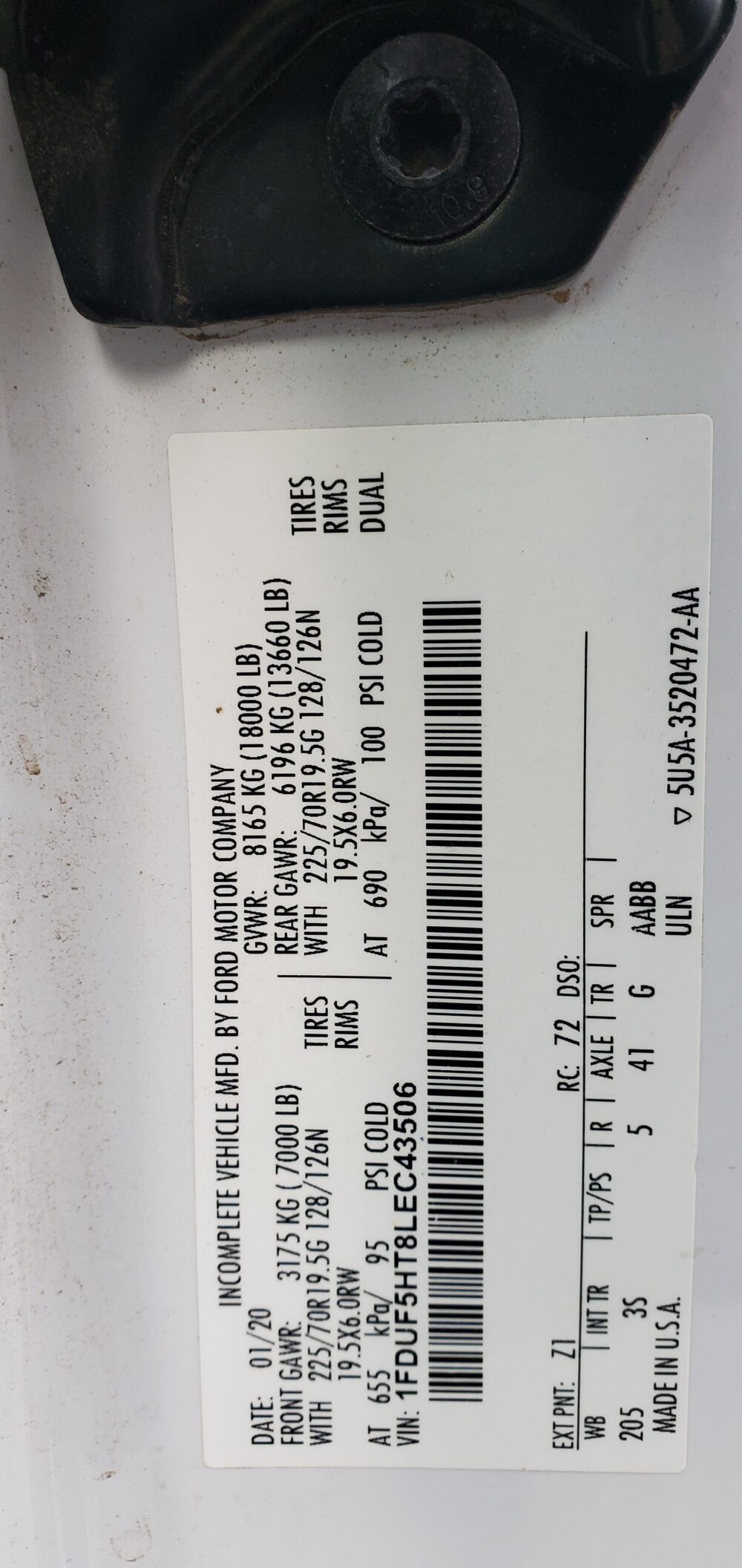 3J8613_1 Used 2020 Ford F-350 Super Duty Transmission Assembly