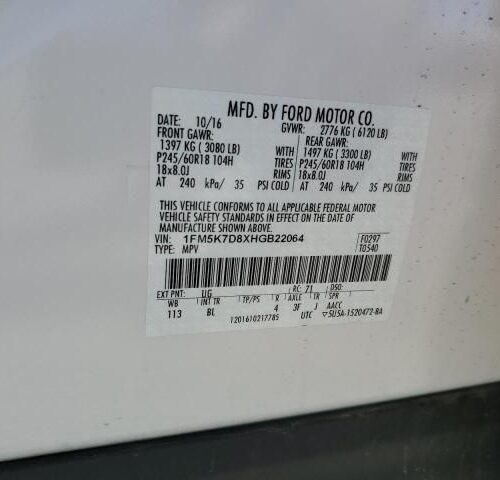 4D8681_12 Used 2017 Ford Explorer Instrument Face Plate