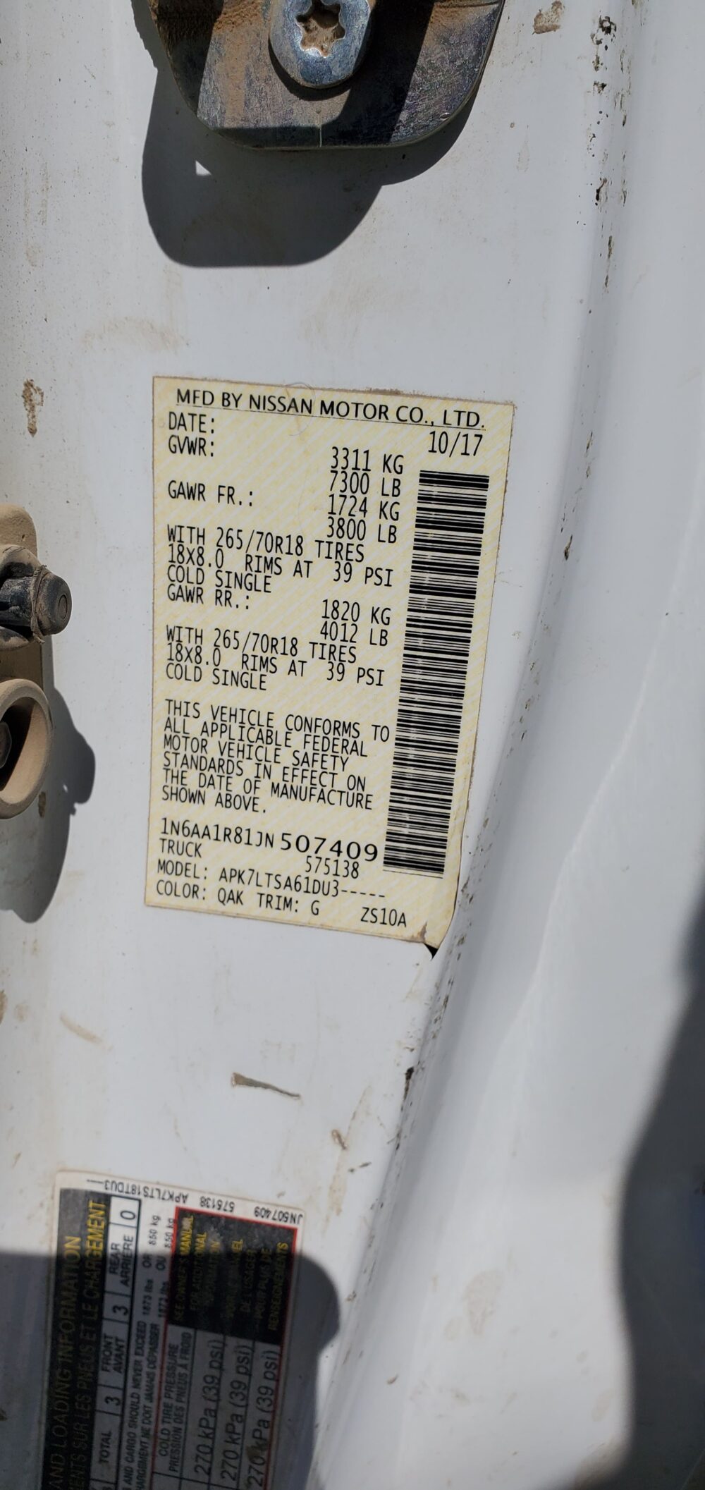 4G8711_1 Used 2018 Nissan Titan AC Evaporator