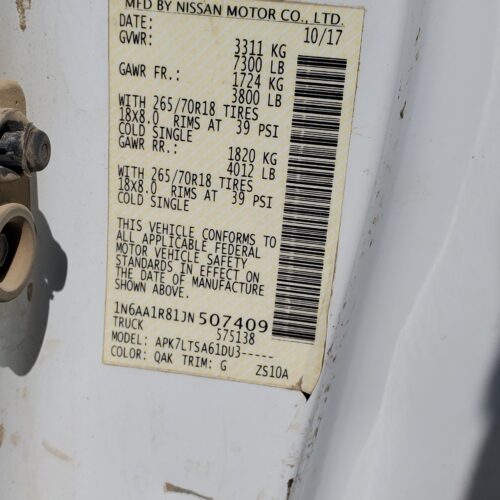 4G8711_1 Used 2018 Nissan Titan AC Evaporator