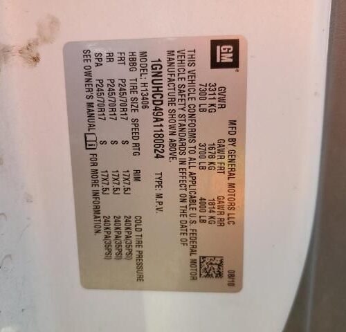 4H8719_6 Used 2010 Chevrolet Express 1500 Van Power Brake Booster
