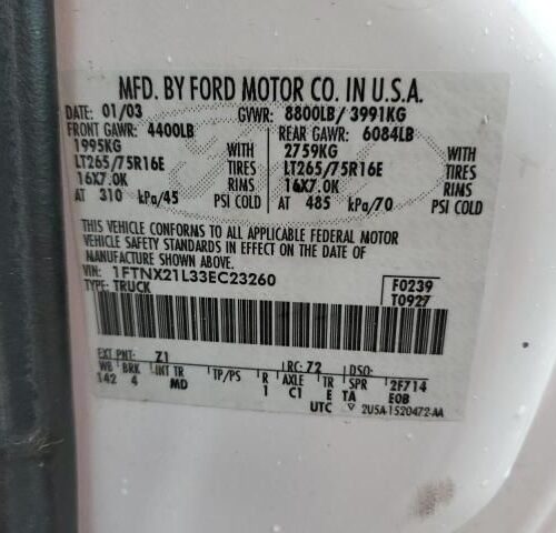 4H8721_7 Used 2003 Ford F-250 Super Duty Console Front
