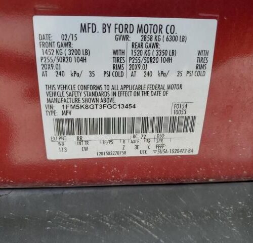 4I8736_3 Used 2015 Ford Explorer AC Compressor