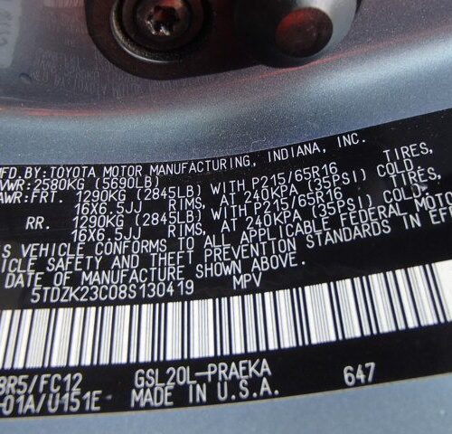6B7231_10 Used 2008 Toyota Sienna Air Bag LH 4513008060B0