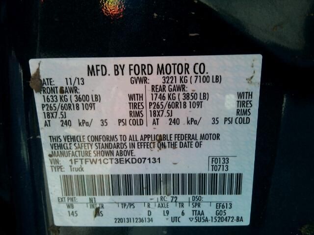 6C7240_10 Used 2014 Ford F-150 Chassis Control Module CL3Z7E453A