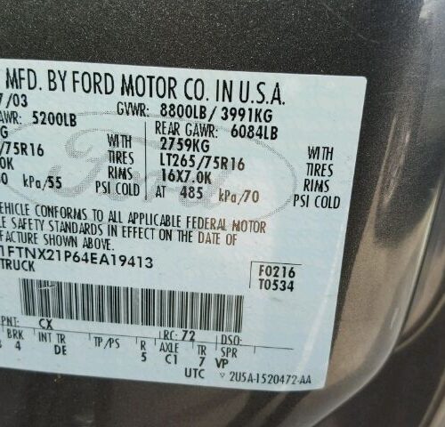 6E7293_2 Used 2004 Ford F-250 Super Duty Front Door Switch LH 5C3Z14529AAA