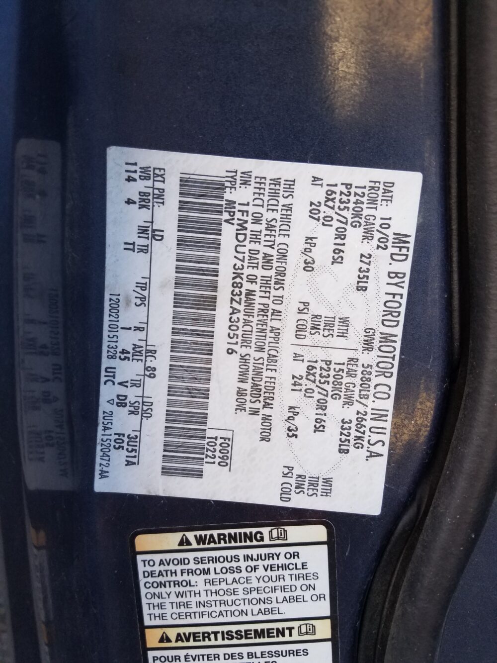 6K7400_1 Used 2003 Ford Explorer Hood