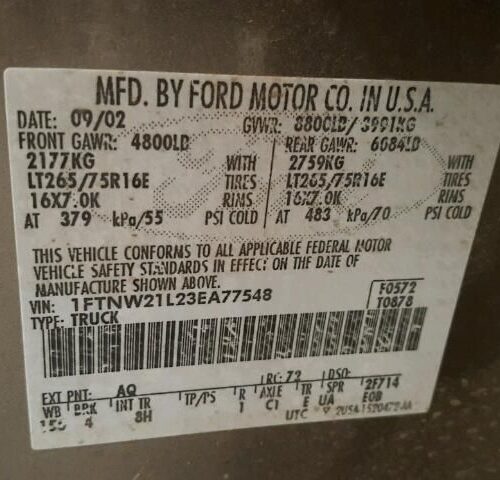 6K7405_2 Used 2003 Ford F-250 Super Duty Engine / Motor Control Module 2C4Z12A650AGD
