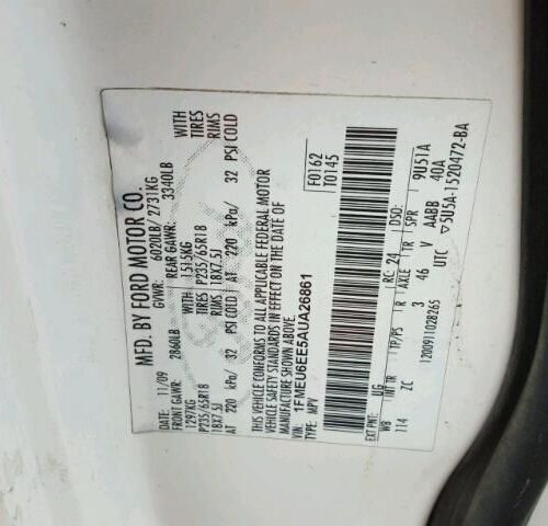 Used 2010 Ford Explorer Door Window Regulator Front RH