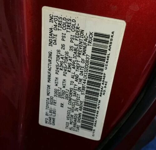 Used 2001 Toyota Tundra Air Bag LH 451300C021B0