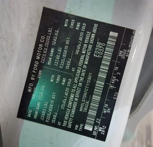 7F7530_4 Used 2012 Ford Transit Connect Door Assembly Rear Side RH