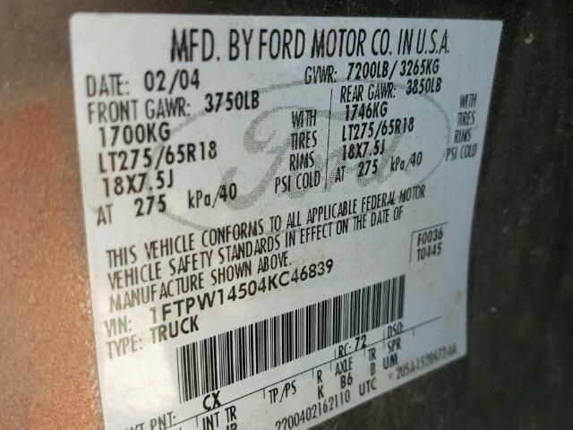 7H7585_10 Used 2004 Ford F-150 Fuel Pump
