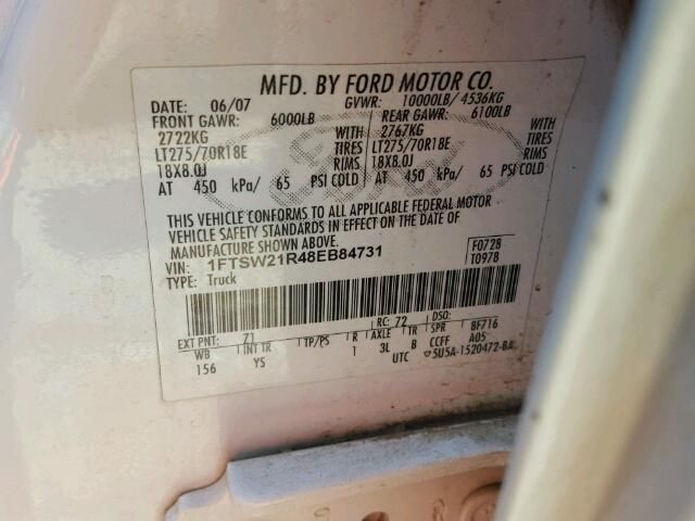 Used 2008 Ford F-250 Super Duty Front Door Switch LH 6L2Z14529BAA
