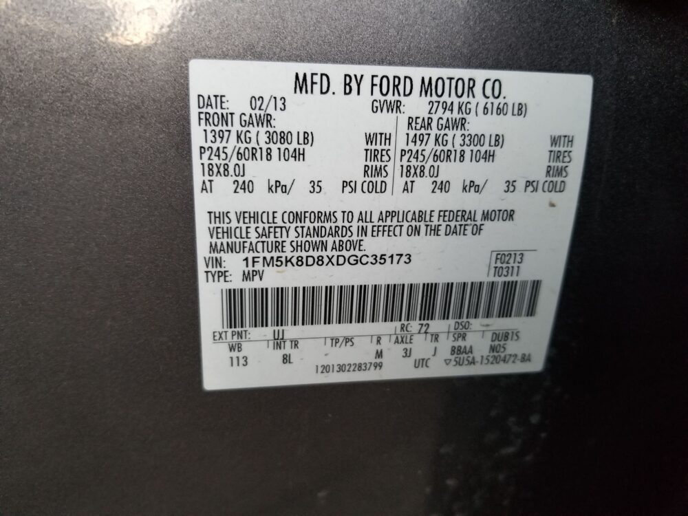 7K7626_4 Used 2013 Ford Explorer Axle Shaft LH