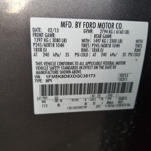7K7626_4 Used 2013 Ford Explorer Axle Shaft LH