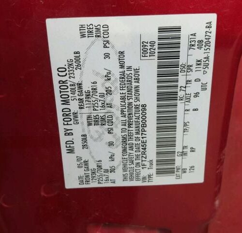 7K7635_8 Used 2007 Ford Ranger Side View Mirror LH
