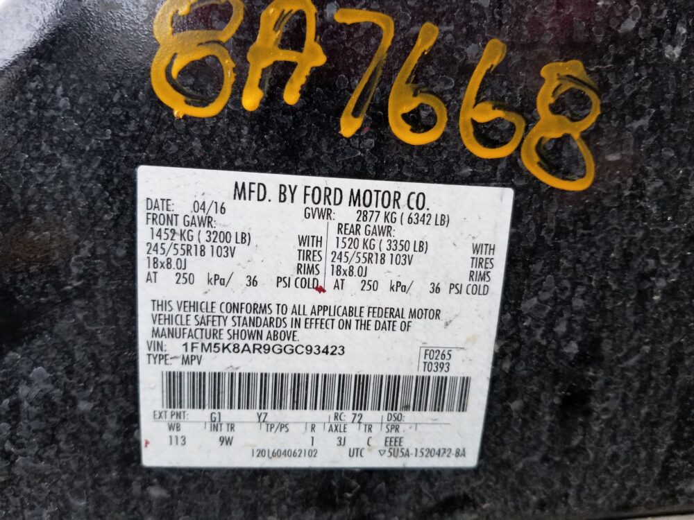 8A7668_1 Used 2016 Ford Explorer Engine / Motor Control Module FL3Z12A650BEBNP