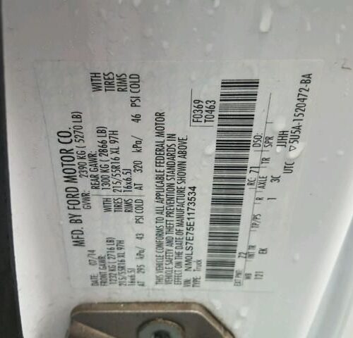 8A7673_7 Used 2014 Ford Transit Connect Air Bag RH DT1Z17044A74B