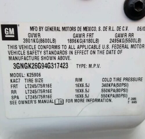 8E7732_2 Used 2004 Chevrolet Suburban 2500 Decklid Tailgate