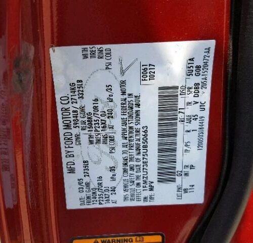 8I7790_3 Used 2005 Ford Explorer Side View Mirror RH