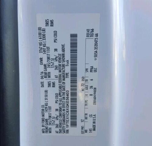 8K7823_5 Used 2016 Ford F-150 Air Bag RH FL3Z15044A74A