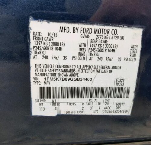 Used 2016 Ford Explorer Air Bag RH DB5Z78044A74C