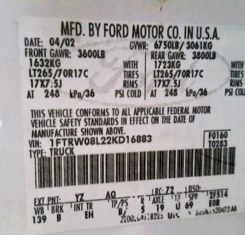 9B7890_3 Used 2002 Ford F-150 Fender LH
