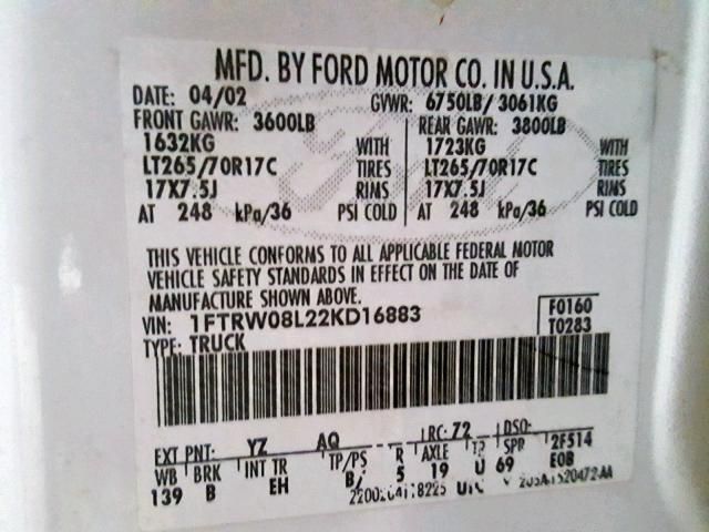 9B7890_3 Used 2002 Ford F-150 Fender LH