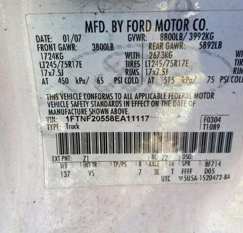 Used 2008 Ford F-250 Super Duty Air Bag RH 7C3Z25044A74AA