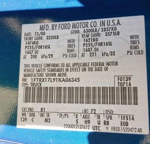 9H7978_1 Used 2001 Ford F-150 Keys / Latches / Locks LH