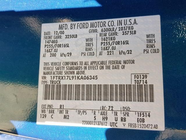 9H7978_1 Used 2001 Ford F-150 Keys / Latches / Locks LH