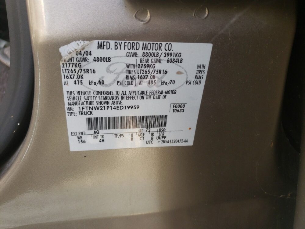 L8180_10 Used 2004 Ford F-250 Super Duty Transmission Wire Harness