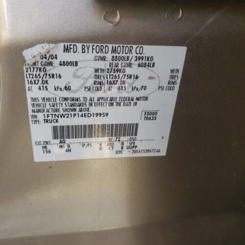 L8180_10 Used 2004 Ford F-250 Super Duty Transmission Wire Harness